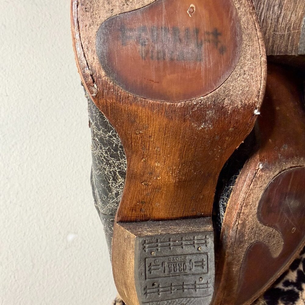 COWBOY BOOTS BLACK LTHR W/LIZARD INLAY 8.5 CORRAL POINTED WESTERN countrycore - Picture 10 of 15